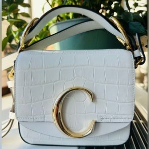 NWT: Chloe Mini C bag in white croc leather